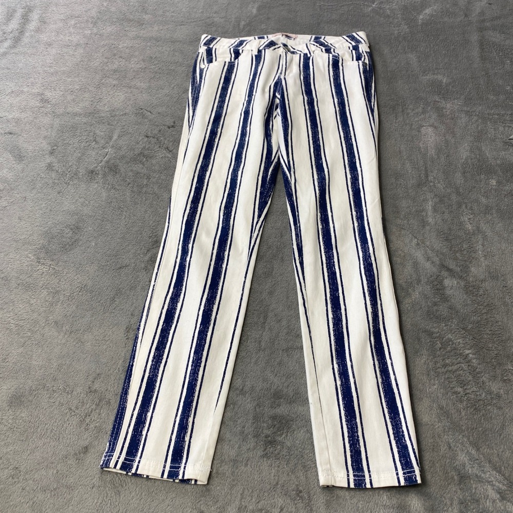 Philosophy Pants Womens 4 White Navy Blue Striped Straight Leg Nautical Trousers